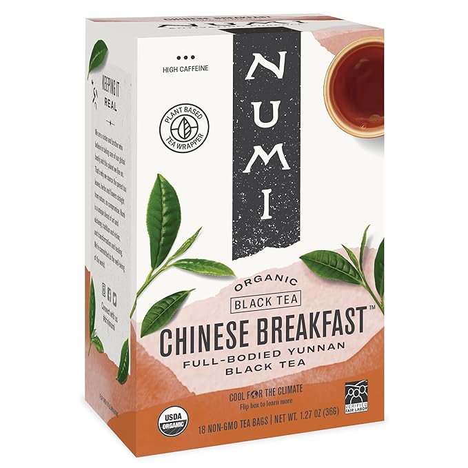 Numi Organic Chinese Breakfast Tea, 18 Tea Bags, Full Bodied Yunnan Black Tea, Caffeinated (Packaging May Vary) - Bloomnest
