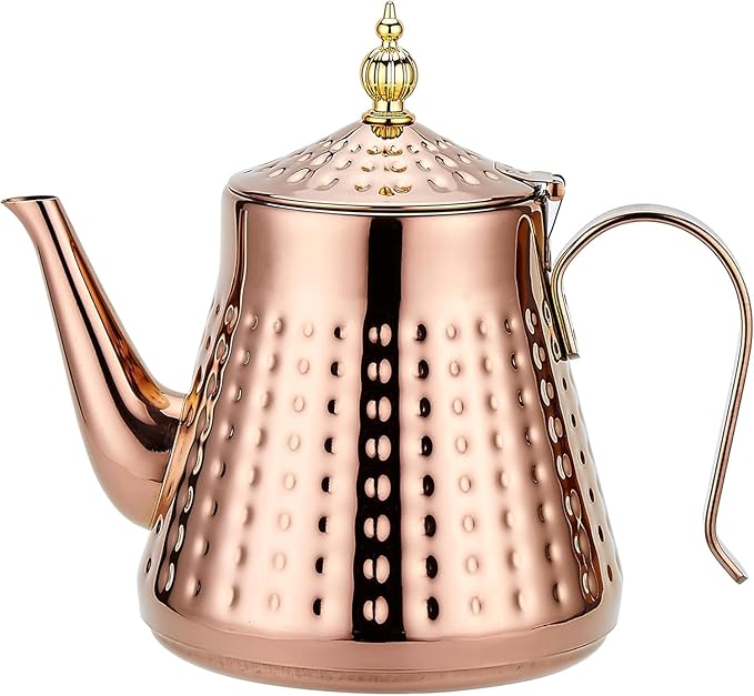 SANQIAHOME 1.2L(40oz) Stainless Steel Hammer Patterned Teapot With Removeable Infuser,Loose leaf cover,Copper - Bloomnest