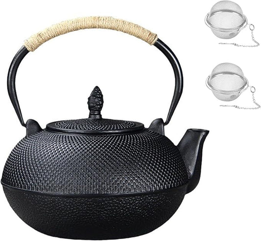 YJX 101 fl oz Extra Large and Heavy Cast Iron Teapot for Stovetop Safe, Black Tea Kettle with Stainless Steel Tea Balls for Loose Tea, Cast Iron Tea Pot for 6 to 10 People, 3000ml Japanese Tetsubin - Bloomnest