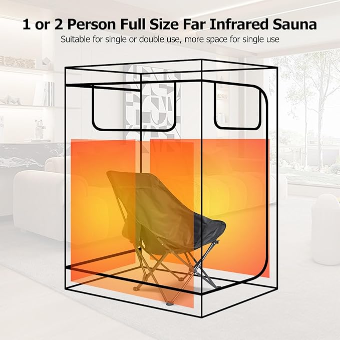 Smartmak Portable Infrared Sauna,1 or 2 Person Oversize Infrared Sauna Box with 660nm Red Light Therapy, Full Body Sauna Tent for Home, Folding Chair (Blue-2 Person) Smartmak