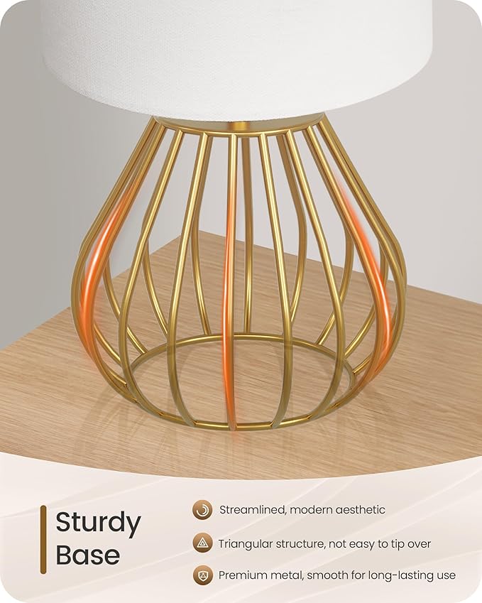 Gold Table Lamp Set of 2, Small Bedside Lamp with Gold Metal Base & White Linen Lampshade, Modern Nightstand Lamp, Little Cute Desk Lamp for Bedroom, 2700K LED Bulb Included DCW06TLP205 - Bloomnest