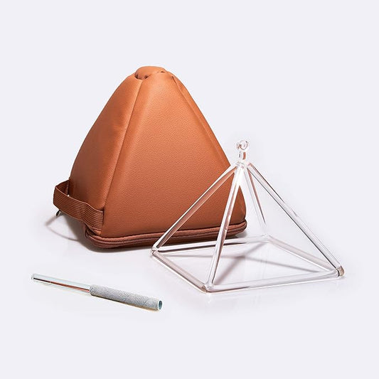 TOPFUND Clear Crystal Singing Pyramid 8 inch with Carrying Case and Quartz Suede Mallet