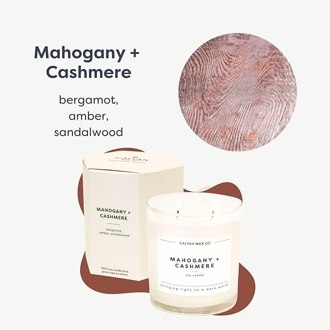 Calyan Wax Mahogany & Cashmere Scented Candle, 37 Hour Burn Time, Aromatherapy Soy Candles, Non Toxic & Vegan Soy Wax, Glass Tumbler Scented Candles, 12.5oz - Bloomnest