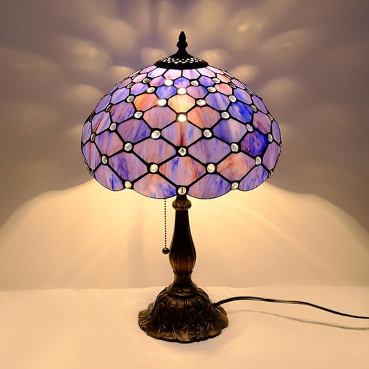 Tiffany Lamp Vintage Deep Blue Stained Glass Bead Table Lamp Desk Bedside Reading Light Decor Bedroom Living Room Home Office D12*H18 Inches - Bloomnest