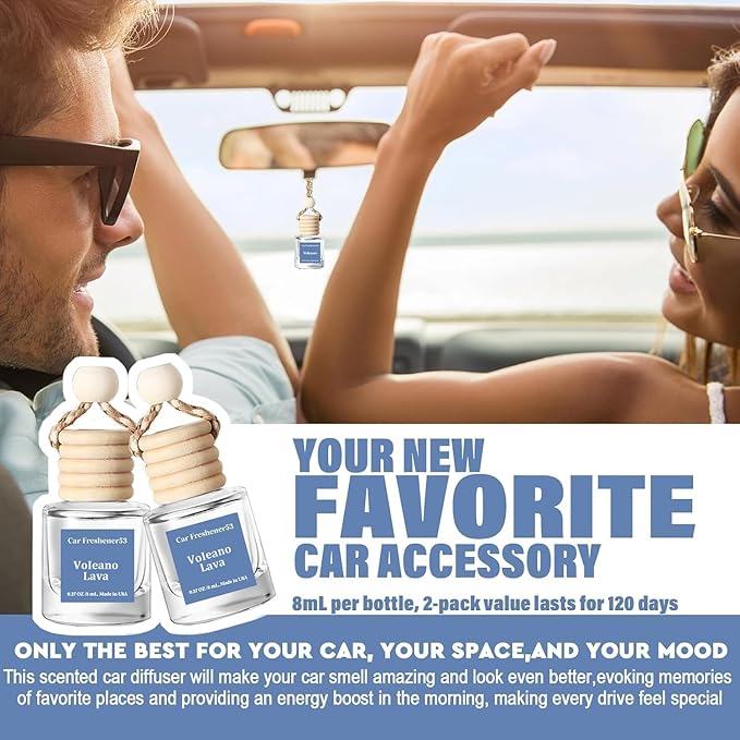 HoogaLife Car Air Freshener Diffuser 2 Pack Hanging Air Freshener Diffuser - VoIeano Lava Fragrance Oil Air D iffuser for Car, 45+ Days Long Lasting Fragrance Made in USA (V53) - Bloomnest