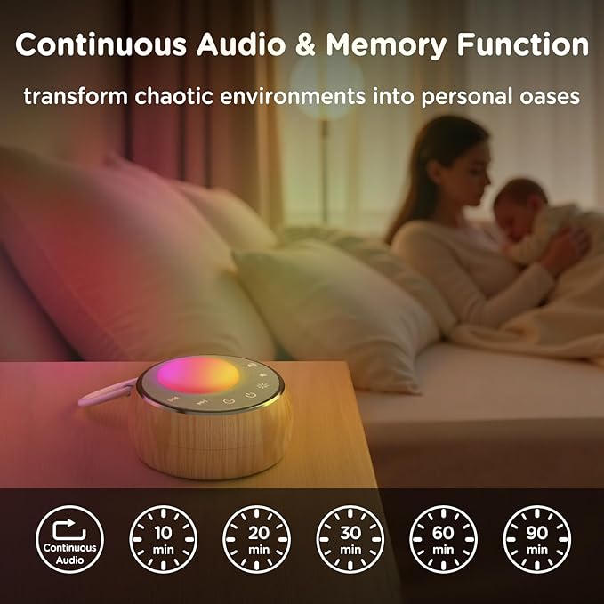 Peakeep White Noise Portable Sound Machine Sleeping Light for Adults Baby, Loud Clear Speaker, 25 Hours Continuous Audio 27 Noise Fan Nature No-looping Sounds, 30 Volume, Battery Operated - Bloomnest
