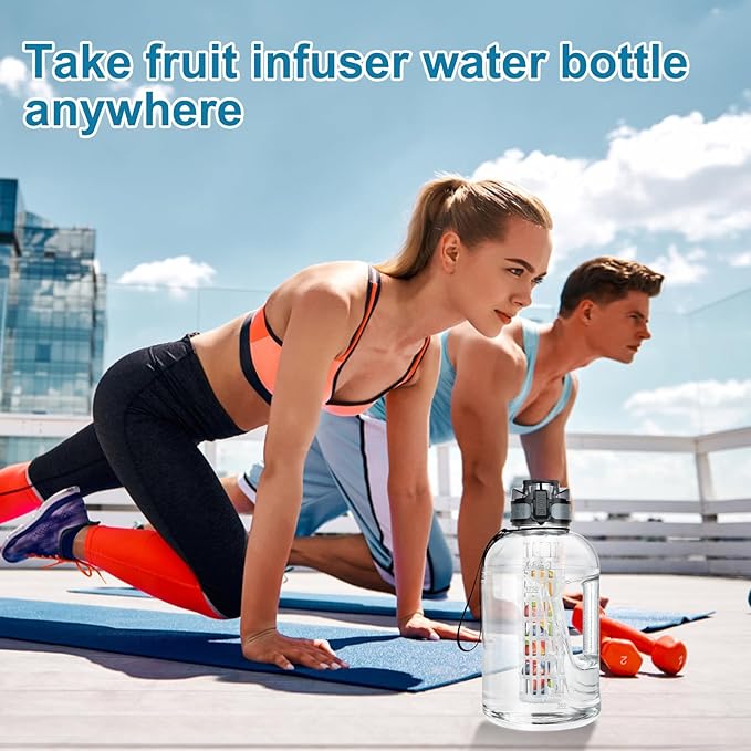 UTEBIT 74 OZ Fruit Infuser Water Bottle, Half Gallon Insulated Sports Water Bottle With Straw, 2.2L BPA Free Leak Proof Tritan Large Water Jug with Strap for Gym, Camping, Travel, Outdoor - Bloomnest