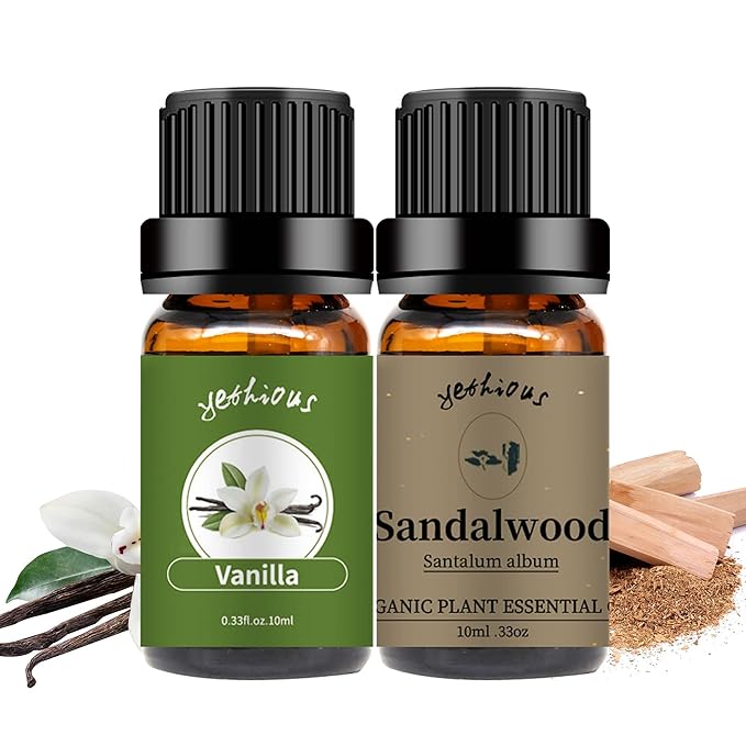 yethious Vanilla Sandalwood Essential Oils for Diffuser & Aromatherapy Pure Natural Organic Vanilla Oils Set - 2PCS 10ML - Bloomnest
