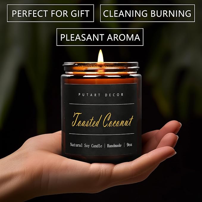 Toasted Coconut Candles for Home Scented, Natural Soy Aromatherapy Non Toxic Candles with Long Lasting Fragrance & Clean Burn, Luxury Jar Candle Gift for Women, Men, Home Decoration 9oz - Bloomnest