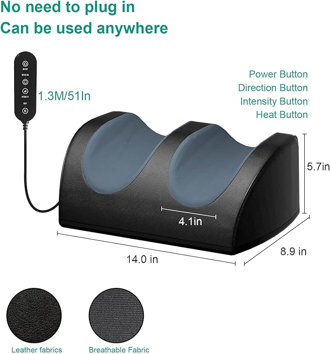 Rechargeable Foot Massager with Heat, Cordless Shiatsu Foot Massager for Cord Remote Control, Heated Massage with Roller, Portable for Home/Office Use, Dad Gifts, Mom Gifts