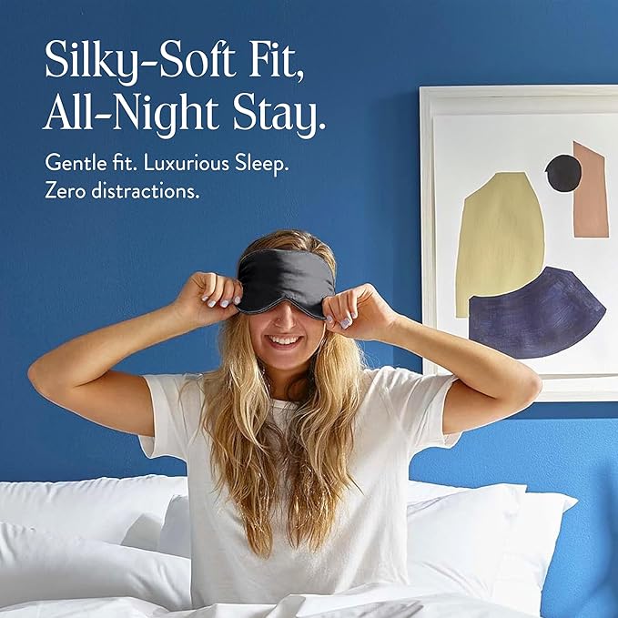 Brooklinen Silk Eye Mask for Sleeping – Carbon Grey, 100% Mulberry Silk Sleep Mask with Soft Elastic Strap, Machine Washable, Breathable & Cool-to-The-Touch – Ideal for Sleeping & Traveling - Bloomnest
