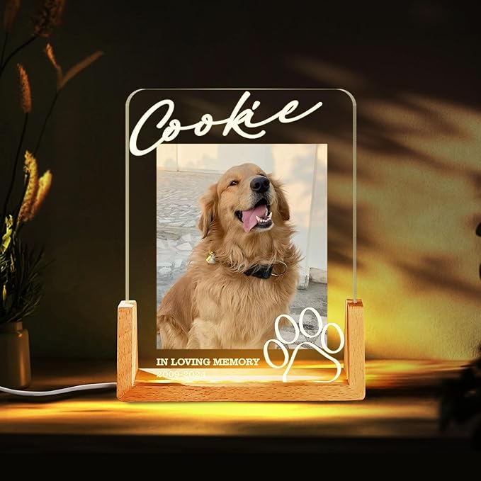 Personalized Pet Memorial LED Night Light, Custom Photo Pet Lover Keepsake, Dog or Cat Loss Sympathy Gift, Personalized Light Up Sign for Pet Remembrance, Memorial Lights for Home Decor - Bloomnest
