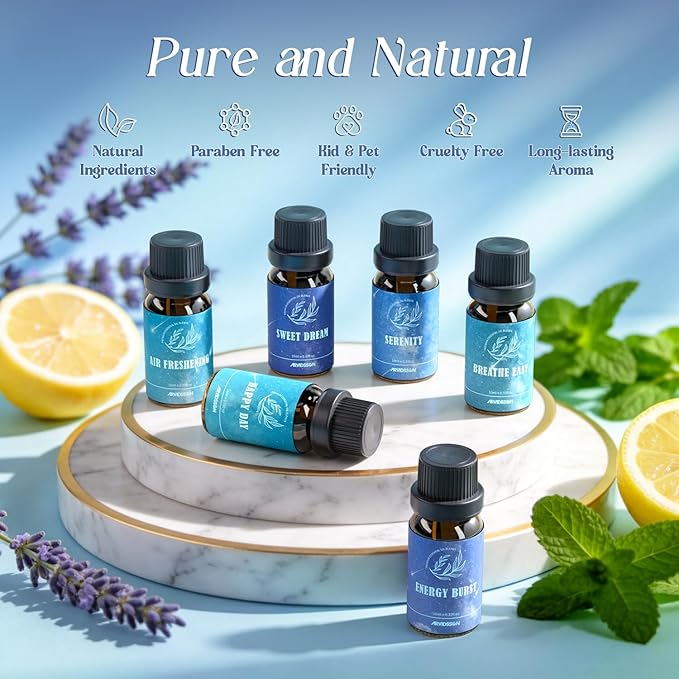 ARVIDSSON Essential Oil Blends Set, Well-Being Blend Gift Set - Sweet Dreams, Happy, Serenity, Breathe, Energy, Air Freshening, Natural Essential Oils for Diffusers, Candle Making ARVIDSSON