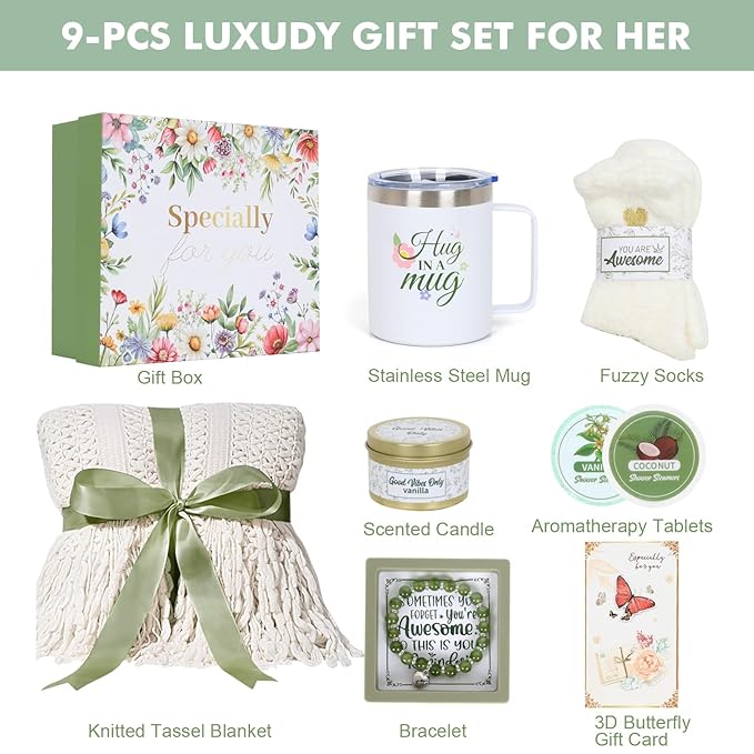 Valentines Day Gifts for Her - Romantic Spa Care Package & Self Care Gift Basket for Women, Wife, Girlfriend - Relaxation, Pampering, Thinking of You, Birthday Gift Box