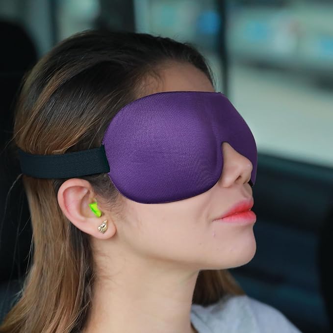 Sleep Mask Invisible Alar Deep Orbit 3D Eye Mask Ultra Lightweight & Comfortable Sleeping Mask for Travel, Nap, Shift Works,XL Purple - Bloomnest