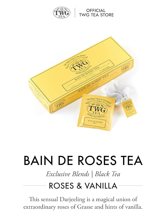 TWG Tea | Bain de Roses Tea | Black Tea | Rosebuds & Rose Petals | 15 Hand Sewn Cotton Teabags | Gift Set - Bloomnest