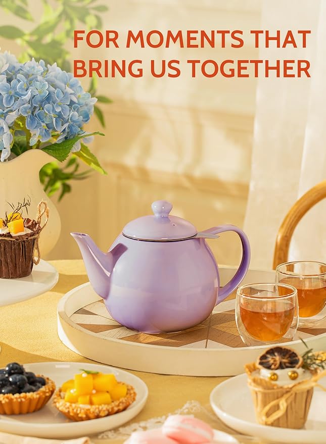 Sweese Teapots for Tea, 27 oz Porcelain Tea pot with Removable Stainless Steel Infuser, Tea Pots for Loose Tea - Purple - Bloomnest