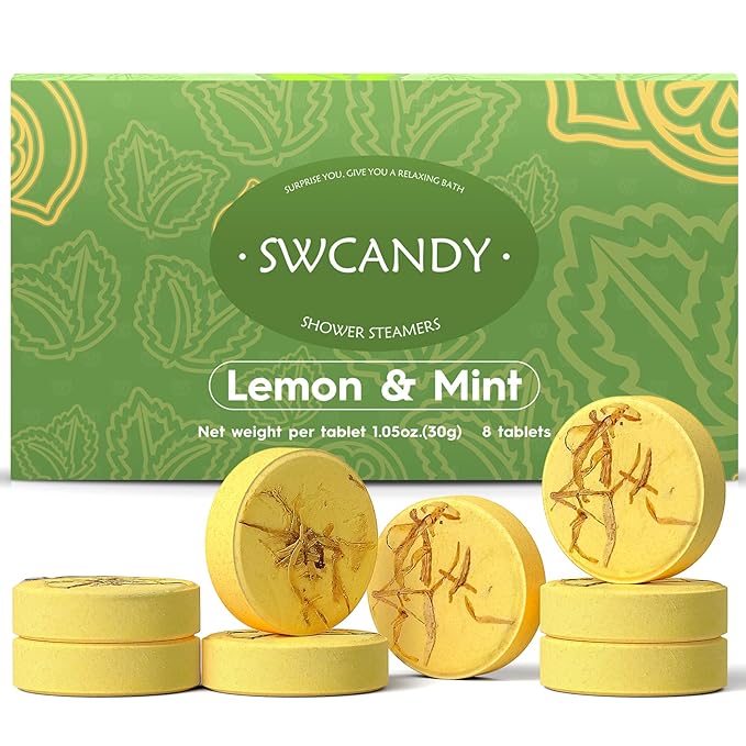 Shower Steamers Aromatherapy Birthday Gifts for Women Travel Essentials, 8 Pcs Lemon Mint, Bath Bombs Shower Bombs with Natural Essential Oils, Relaxation Home SPA - Bloomnest