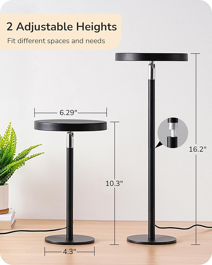 EDISHINE LED Table Lamp with 2 Adjustable Height, 5%-100% Dimmable & 3 Color Temperature, Touch Control, Modern Desk Lamp for Office, Reading, Black - Bloomnest