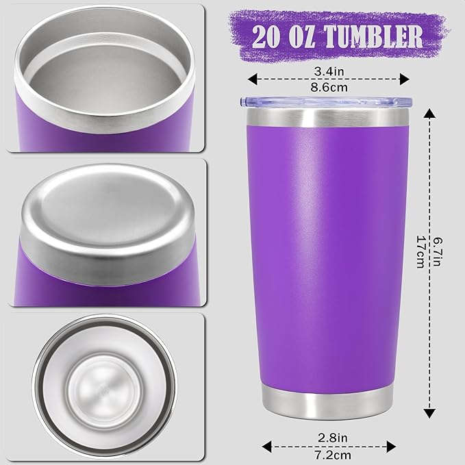 20 oz Tumbler Coffee Travel Tumblers Bulk with Lid Stainless Steel Double Wall Vacuum Insulated Mug Powder Coated Cups fit Car Cupholder for Hot and Cold - Purple, 8Pack - Bloomnest