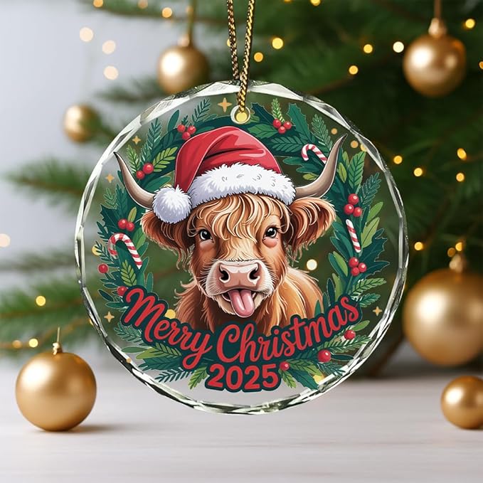 Highland Cow Glass Ornament – Handcrafted Hanging Decoration, Elegant Keepsake with Unique Highland Cow Design, for Home, Holiday Tree, or Special Occasion - Bloomnest