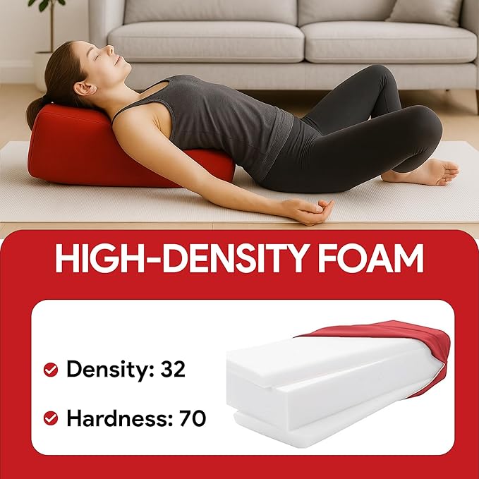 Rectangular Yoga Bolster Pillow for Meditation, Yoga & Back Support – Soft Meditation Cushion with Removable Hand Wash Cotton Cover & Carry Handle (Red) - Bloomnest
