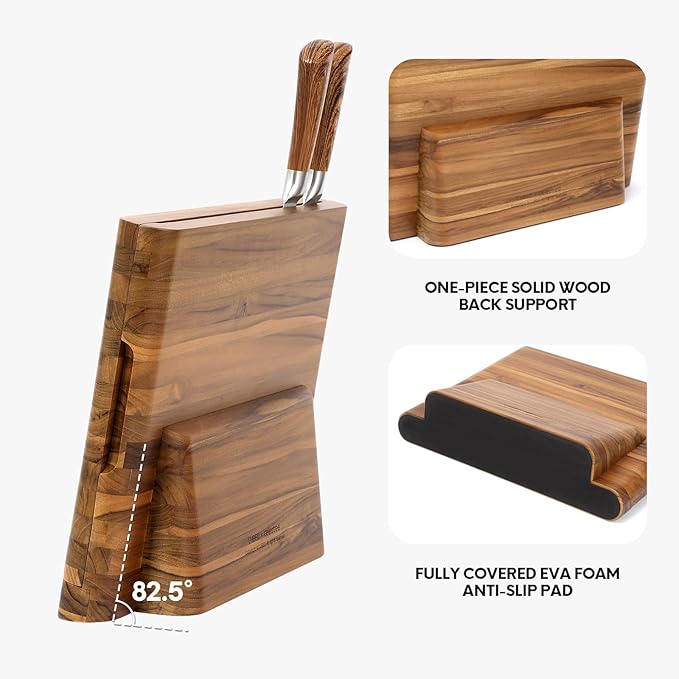 2 - in - 1 Magnetic Knife Block Holder with 16"x11" Teak Cutting Board, Crafted from Premium Natural Teak Wood,Juice Grooves, Kitchen Organizer for Home Chefs - Bloomnest