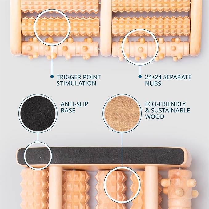 TheraFlow Foot Massager for Neuropathy & Plantar Fasciitis Relief - Mom Gifts for Women & Gifts for Dad, Wooden Foot Roller Massager, Neuropathy Pain Relief for Feet (Includes Reflexology Chart) - Bloomnest