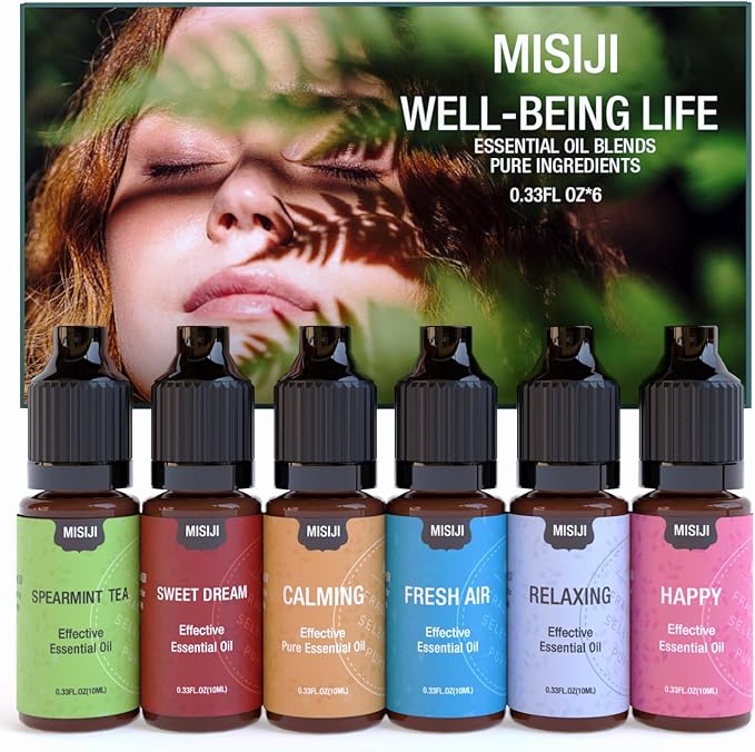 Essential Oil Blends, Essential Oils Set for Diffusers for Home, Well-Being Kit- Spearmint Tea, Calming, Dreams, Relaxing, Mood, Fresh Air Aromatherapy Oils for Humidifiers, Skin, 6x10ml - Bloomnest