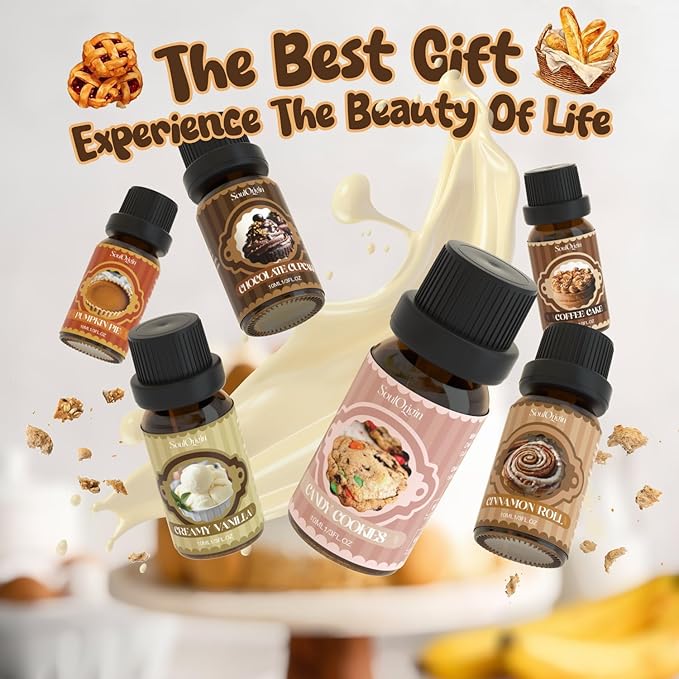 Bakery Essential Oils Set, Fragrance Oil Set for Diffuser, Scent Diffuser Oil for Candle Making- Chocolate Cookies, Creamy Vanilla, Coffee Cake, Pumpkin Pie, Candy Cookies, Cinnamon Rolls - Bloomnest