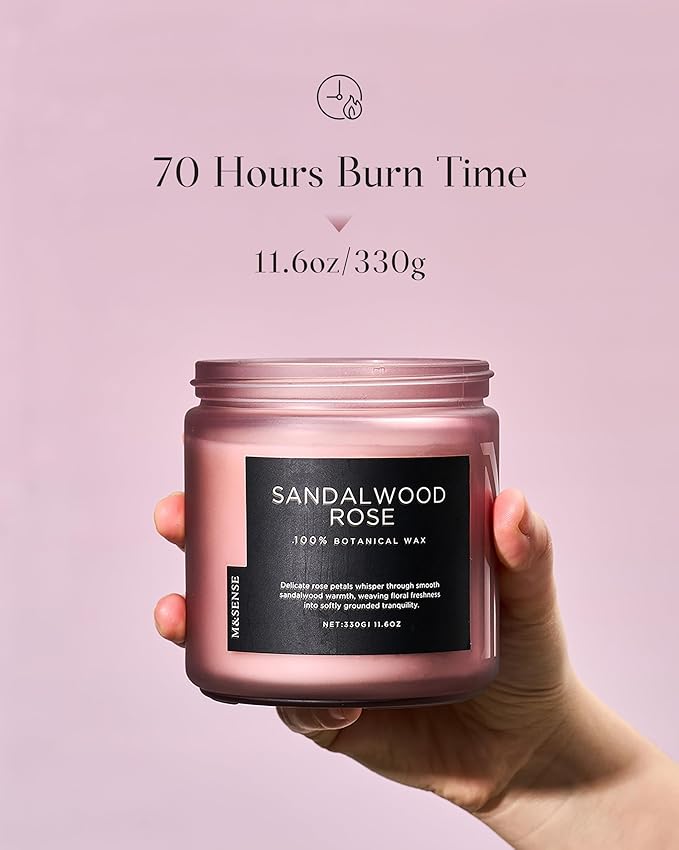 M&SENSE Sandalwood Rose Scented Candle - 11.6oz Natural Soy Wax Non Toxic 70-Hour Burn Long Lasting Candle, 2-Wick Strong Scent for Home - Slow-Burning Housewarming Gift for Men & Women - Bloomnest