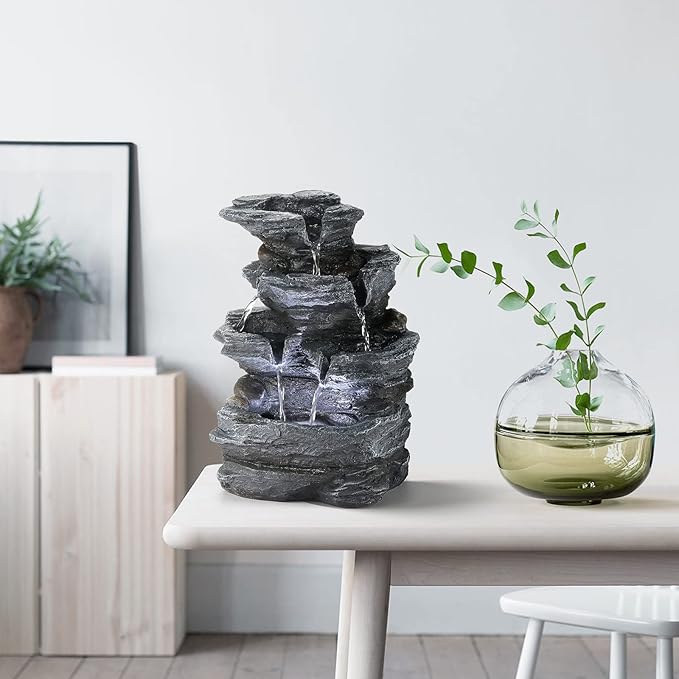 WICHEMI Indoor Fountain Tabletop Fountain Waterfall Fountains Stacked Rocks Water Feature Feng Shui Zen Meditation Relaxation Desktop Fountain for Home and Office Indoor Spaces Decor (Style 20)