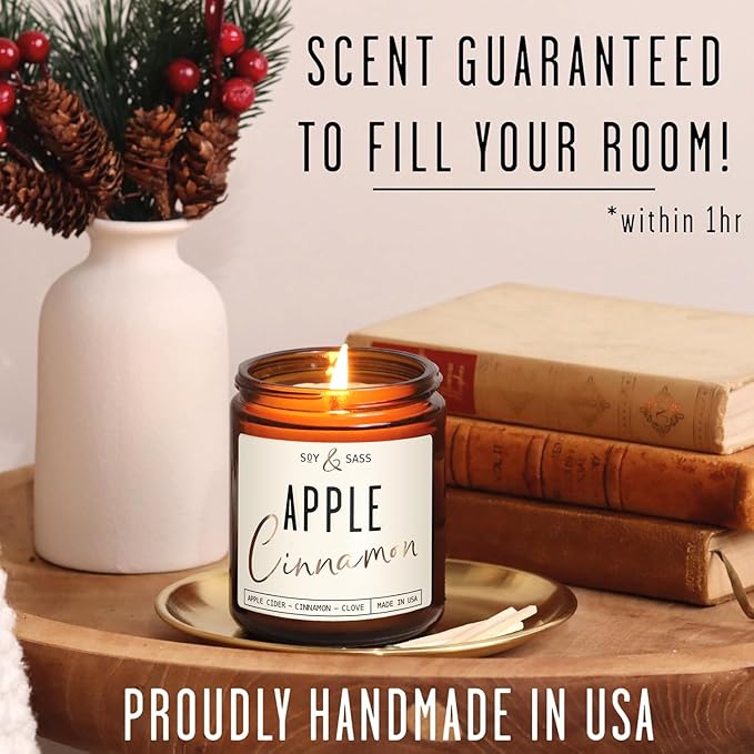 Apple Cinnamon Candles, Cinnamon Apple Candle - 'Apple Cinnamon' Infused w/Essential Oils I Scented Strong Soy Candles for Home for Christmas/Fall I Apple Pie Candle I 50Hr Burn, Made in USA - Bloomnest