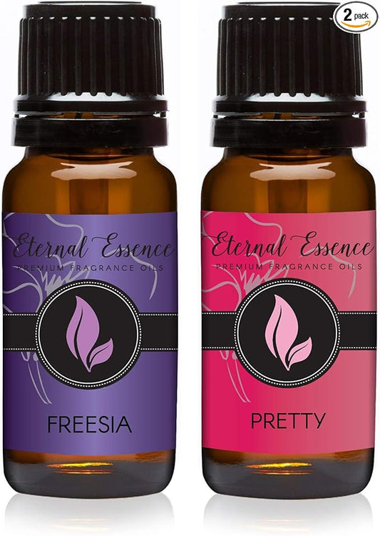 Eternal Essence Oils 2 Pack 10ml Premium Fragrance Oil - Freesia & Pretty - for Candle, Soap Making, Aromatherapy, Diffusers, Home Care, & Humidifiers EternalEssenceOils