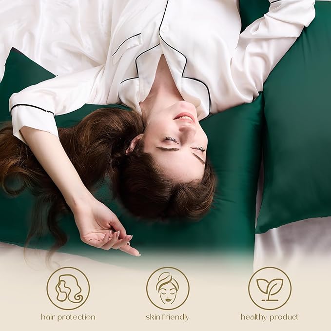 ZIMASILK 100% Pure Mulberry Silk Pillowcase for Hair and Skin Health,Soft and Smooth,Both Sides Premium Grade 6A Silk,600 Thread Count,with Hidden Zipper,1pc (Queen 20''x30'',Blackish Green) - Bloomnest