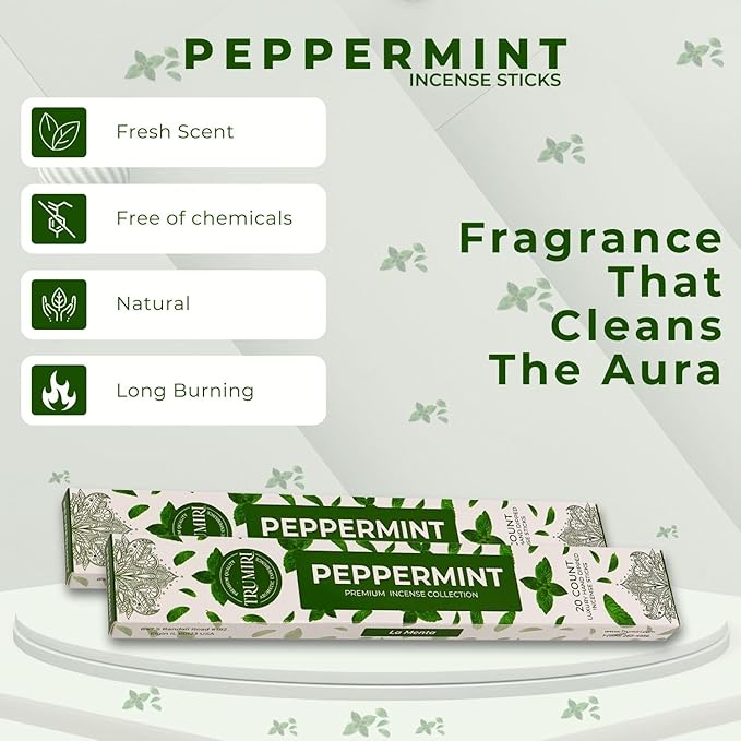 Peppermint Incense Sticks - Total 40 Insence-Sticks - Dual Pack of 20 Insense - Inciensos - Inscents - Natural Non Toxic Ingredients - Incents - Incence - Inscense - Insents TRUMIRI