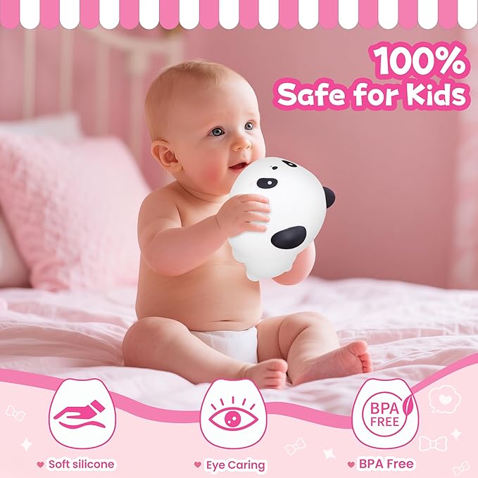 Night Light for Kids, Rechargeable Dimmable Silicone LED Nightlight with 7 Colors, Baby Nursery Night Lamp, Touch Squishy Lamp, Cute Gifts for Girls, Boys, Toddler Room Decor, Lying Panda - Bloomnest