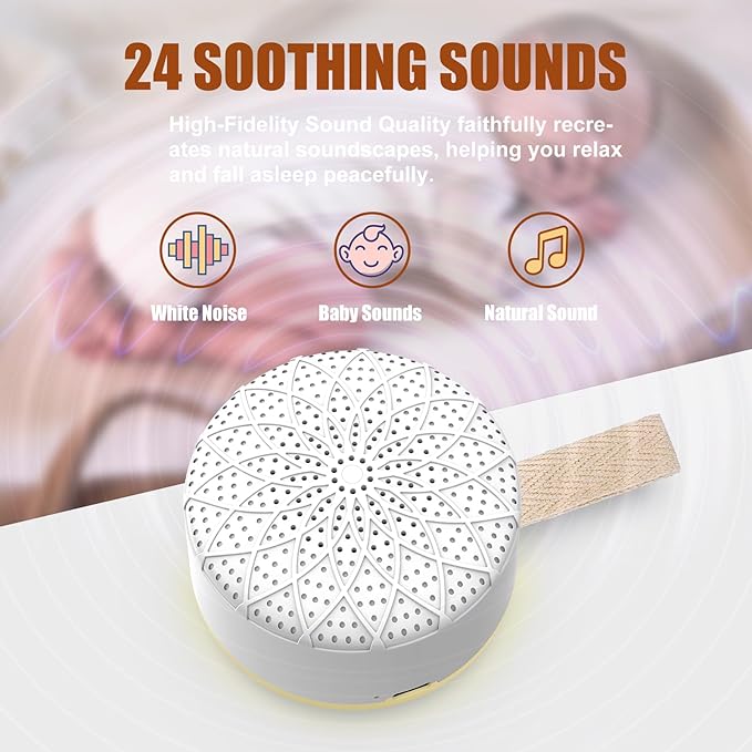Sound Machine with 24 Relaxing Nature Sounds,Sleep Portable Travel White Noise Machine for Home,Office,Nursery,Timed and Adjustable with Lights Sound Machine - Bloomnest