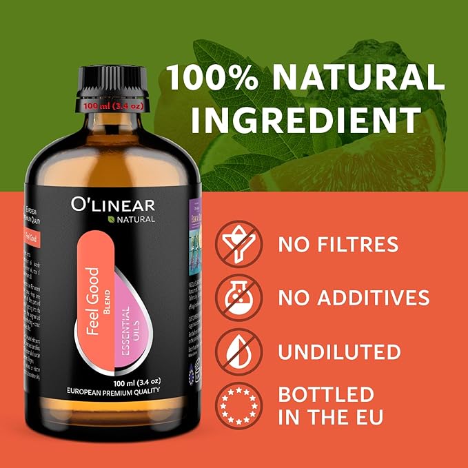 Premium Aromatherapy Essential Oil Feel Good Blend - 3.4 Fl Oz Happy & Relaxing Scent for Diffusers for Home - Relax Essential Oils for Humidifiers with Lavender Rose Lemon Cinnamon Geranium Aroma - Bloomnest