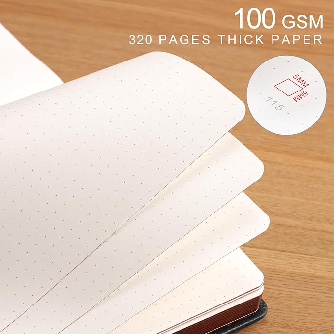 AHGXG Thick Journal Dotted Notebook for Men - 320 Numbered Pages A5 Notebook for Writing, 100gsm Dot Paper, Vintage Leather Hardcover, for Women Work Office School, 5.75'' X 8.38''- Black - Bloomnest