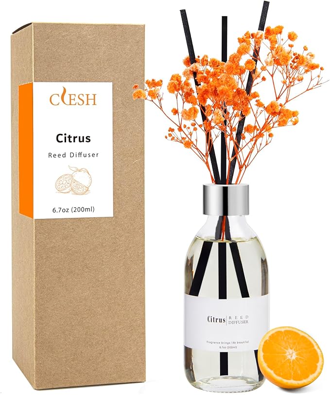 Clesh Reed Diffuser Set, 6.7 oz Citrus Scented Diffuser with Sticks, Home Fragrance Reed Diffuser for Bathroom Shelf Decor - Bloomnest