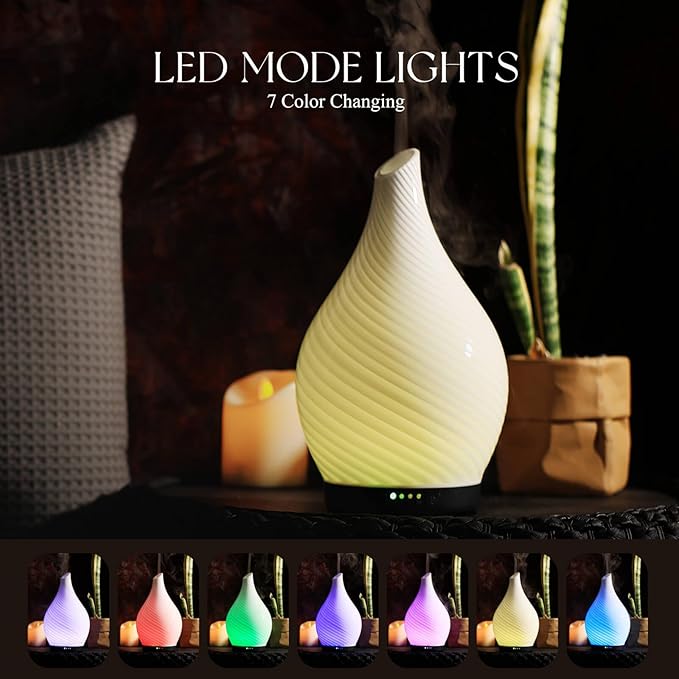 Porseme 280ml Essential Oil Diffuser Glass Color Changing Aroma Air Diffusers Aromatherapy Ultrasonic Cool Mist Humidifier 7 Running Hours Waterless Auto-Off for Sleeping Yoga Office Spa(Pure White) Porseme