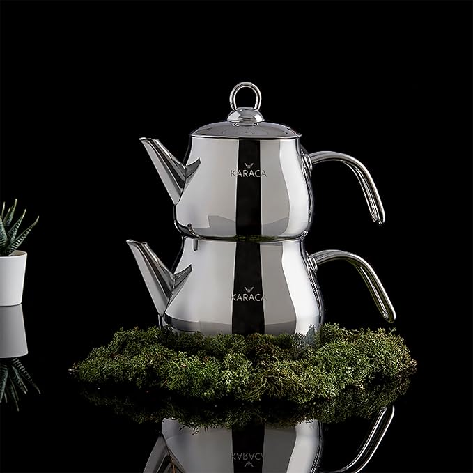 Karaca Layla Teapot Edelstahl, Turkischer Teekocher, Wasserkocher, Teekanne: 1 L Wasserkocher: 1,75 L, Türkisches Teekannen, Kayra Teekannen Set Metal - Bloomnest