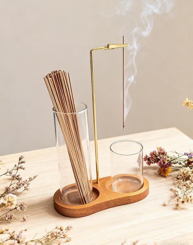2 in 1 Glass Incense Holder & Burner with Ash Catcher – Decorative Incense Stick Holder for Aromatherapy, Yoga, Meditation - Bloomnest