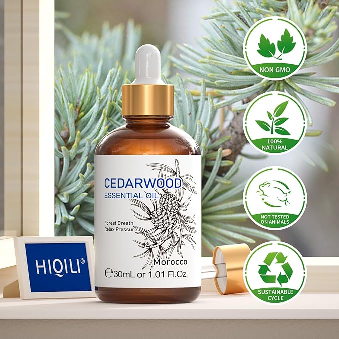 HIQILI 1 Fl Oz Cedarwood Essential Oil, Pure Natural Cedarwood Oil for Hair, Diffuser, Aromatherapy - 30ML - Bloomnest