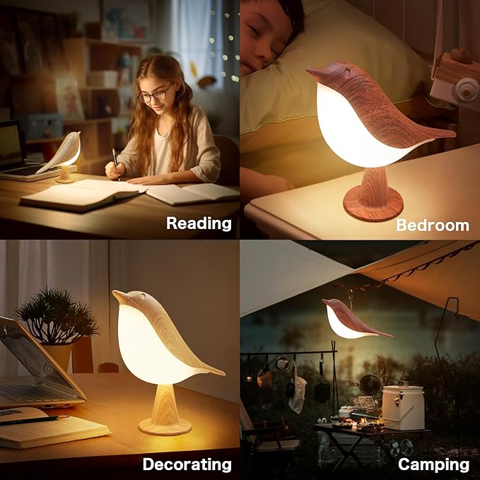 VViN 2 in 1 Small Desk Lamp, Bird Cordless Table Lamp with 3 Color Temperature Dimmer and Touch Sensor - Rechargeable Battery Night Light for Kids, Bedroom, Bedside, and Outdoor Use - Bloomnest