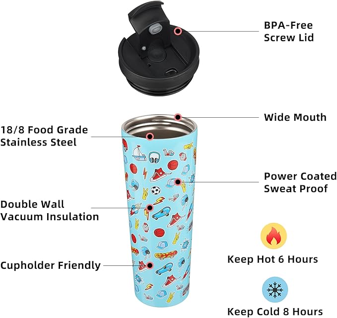 BJPKPK 34oz Insulated Tumbler With lid And Straw Stainless Steel Tumblers Travel Coffee Mug Reusable Thermal Cup,Playground - Bloomnest