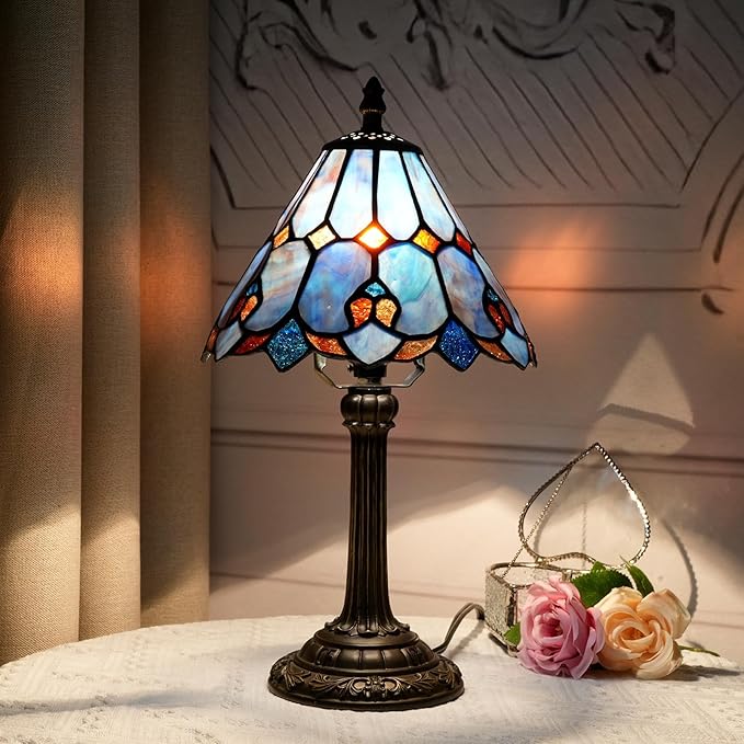 Tiffany Lamp Bedside Table Lamp-Nightstand,Stained Glass Lamp for Bedroom Dorm Living Kitchen, Aesthetic Cute Home Decor Gift (OFU1157) - Bloomnest