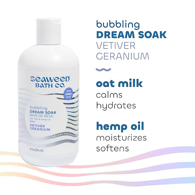 Seaweed Bath Co. Bubbling Dream Soak, Vetiver Geranium Scent, 12 Ounce, Sustainably Harvested Seaweed, Oat Milk, Hemp Oil - Bloomnest