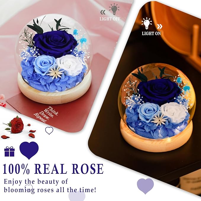 FIACO Preserved Rose Birthday Gift for Women Forever Fresh Flowers for Prime Delivery Gift for Mom Grandma Wife Valentines Mothers Day Christmas Anniversary Eternal Roses in Glass Dome - Bloomnest